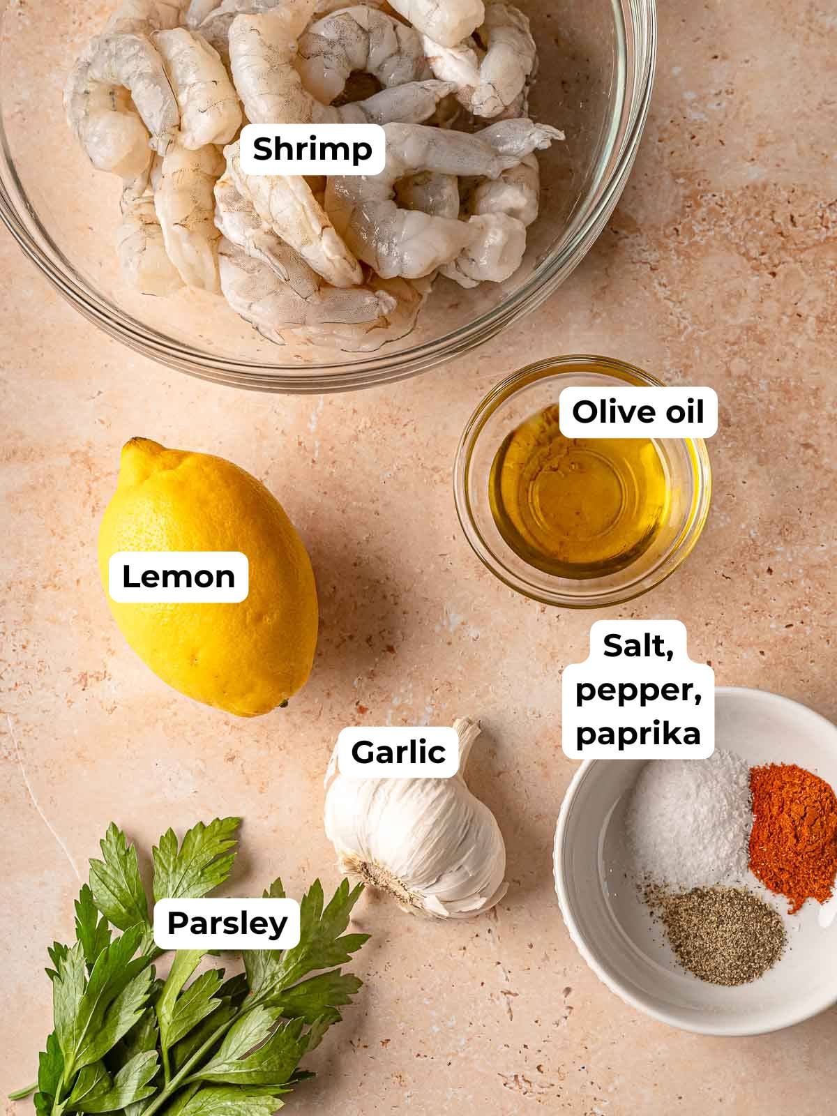 Ingredients in smoked shrimp skewers.