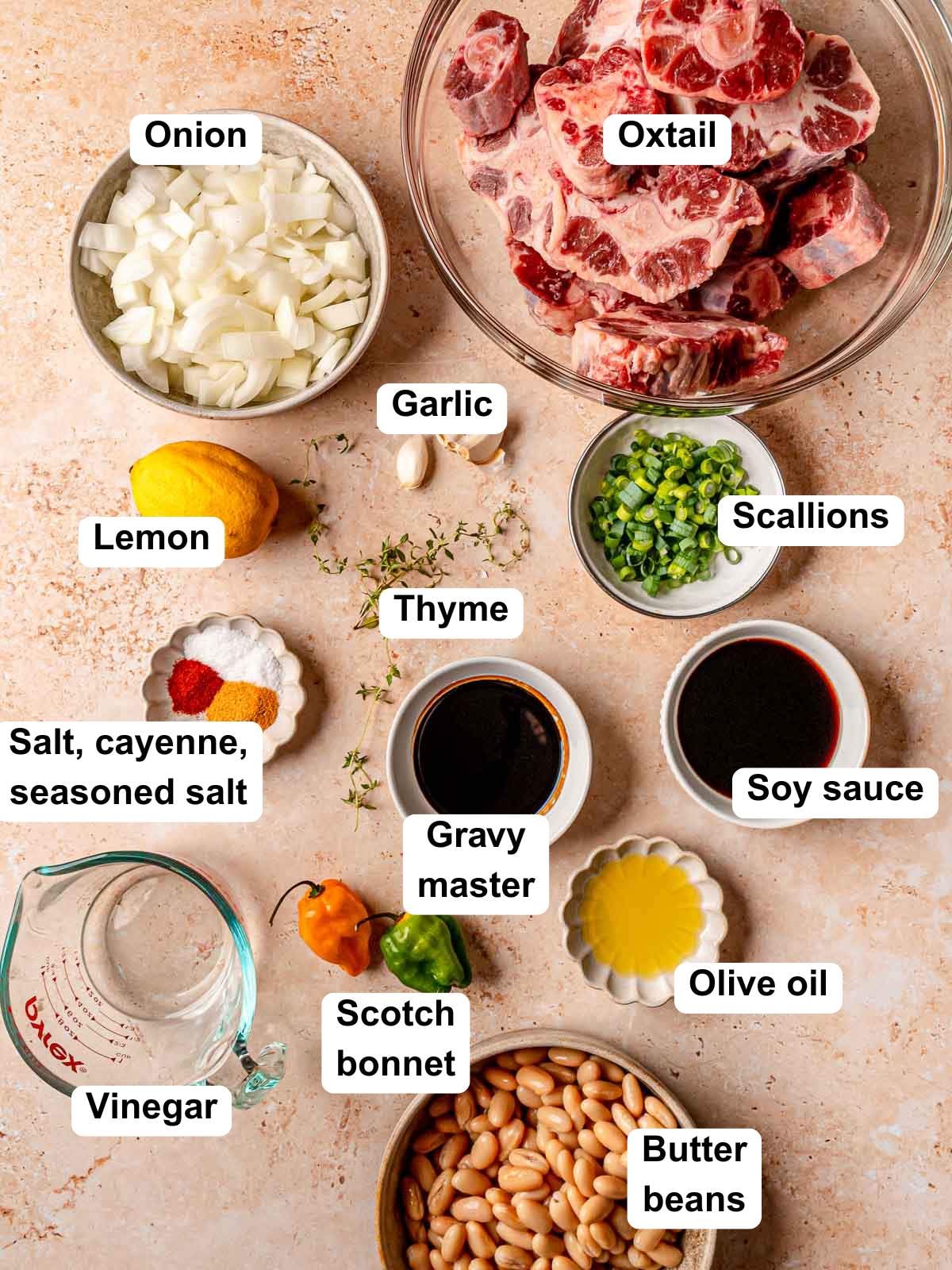 Ingredients in smoked Jamaican oxtail.