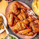 Carved turkey on a platter.